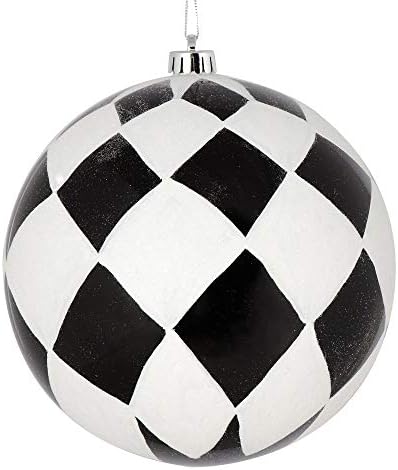 Vickerman 8 Inch Black Ball with White Diamond Glitter Christmas Ornament