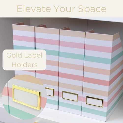 BLU MONACO Set of 4 Foldable Magazine Holders in Pastel Stripes