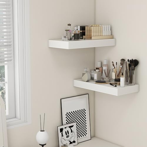 White Floating Shelves Set of 2 24x12 Deep Wood Shelves