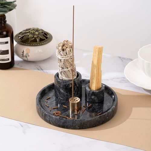 4 in 1 Natural Marble Incense Holder with 9 Holes - Black