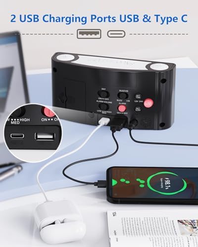 Vibrating Alarm Clock with Bed Shaker and Night Light