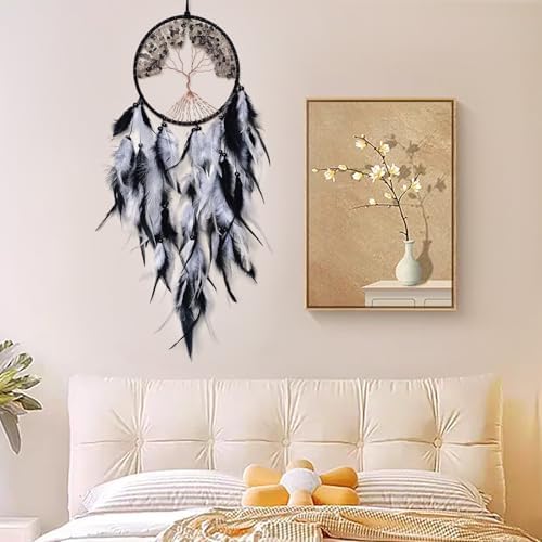 Handmade Dream Catcher Wall Decor with Crystal and Feathers