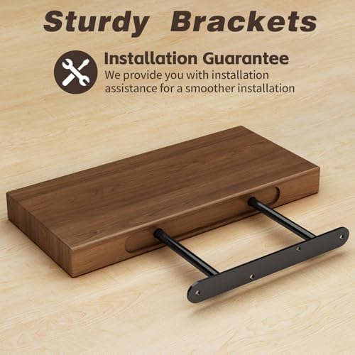 Wide Solid Wooden Floating Shelves 2 Pack Walnut 16 Inch
