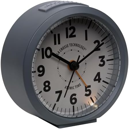La Crosse Technology Atomic Analog Alarm Clock 4 Inch Round Gray