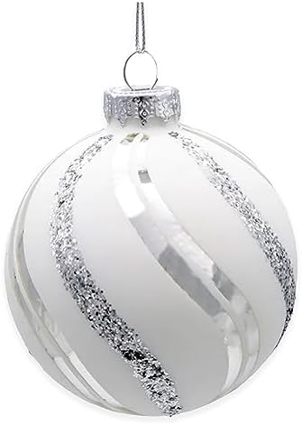 Kurt Adler 80MM White Glitter Swirl Ball Ornament Set