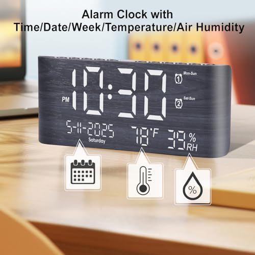 PPLEE 87 Inch Digital Alarm Clock with Temperature Humidity and USB Charging