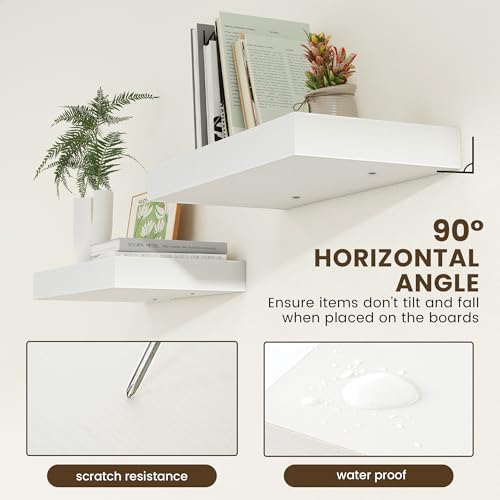 White Floating Shelves Set of 2 24x12 Deep Wood Shelves