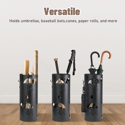 Dibaliyi Metal Umbrella Stand with 2 Hooks for Entryway