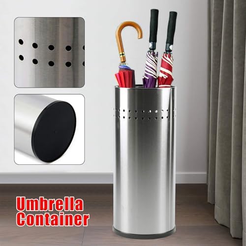 TFCFL Stainless Steel Umbrella Stand Bucket Silver Metal Umbrella Holder Rack