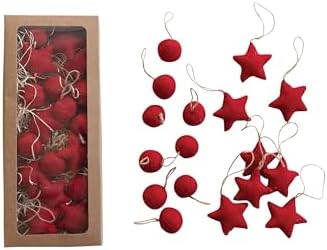 Creative Co Op Red Wool Felt Ball and Star Ornaments Set of 18