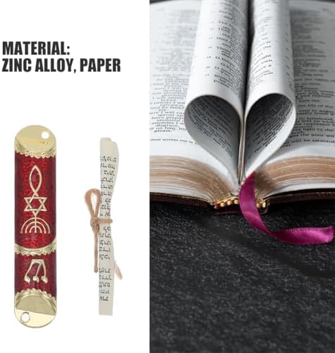 LOGOFUN 2 Piece Mezuzah Set with Scroll and Metal Case - Gold Red