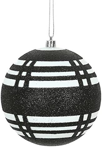 Vickerman 4 Inch Black and White Plaid Cloth Ball Ornament