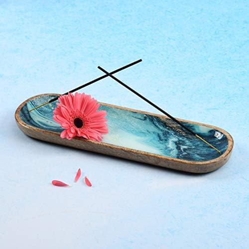 Folkulture Blue Mango Wood Incense Holder 12 Inches