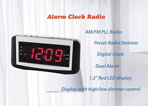 HANNLOMAX HX-117CR Alarm Clock Radio with Dual Alarms and Red LED Display
