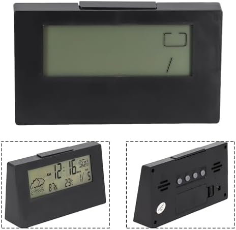Tactile Snooze Alarm Clock with Weather Temperature Display Black Night Light