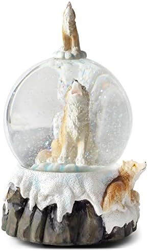 Elanze Designs Howling Glitter Wolf Musical Snow Globe