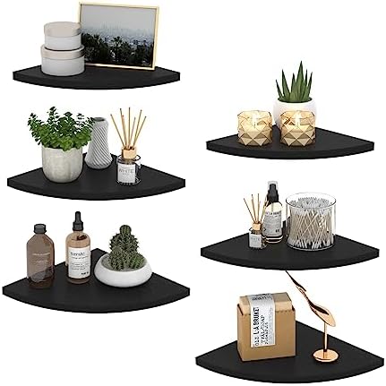 HORLIMER Floating Corner Shelf Wall Mount Set of 6 Black