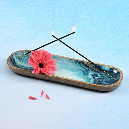 Folkulture Blue Mango Wood Incense Holder 12 Inches