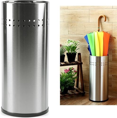 TFCFL Stainless Steel Umbrella Stand Bucket Silver Metal Umbrella Holder Rack