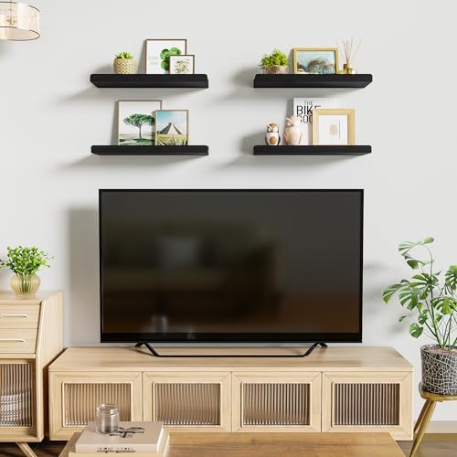 Love-KANKEI 4 Pack Black Floating Wall Shelves