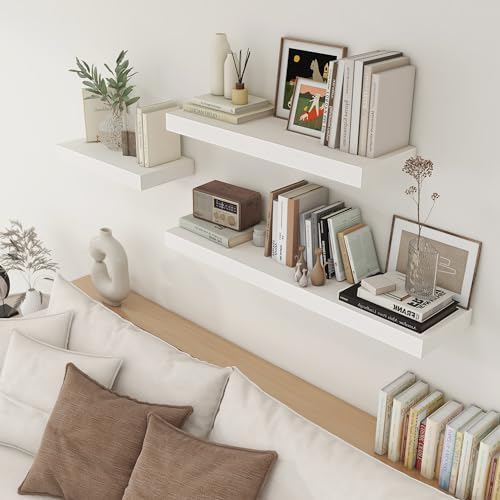 White Floating Shelves Set of 2 24x12 Deep Wood Shelves