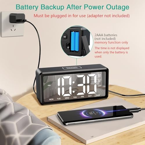 ORIA Wooden Digital Alarm Clock with LED Mirror and Dual Alarms