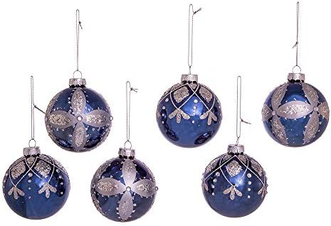 Kurt S Adler 80MM Navy Blue Glass Ball Ornaments 6-Pack
