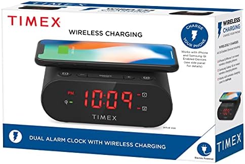 Timex Wireless Charging Dual Alarm Clock with LED Display and Battery Backup