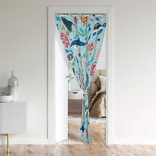 Underwater World Door Curtain with Dolphin and Shark Design