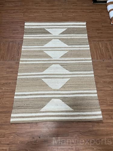 White Striped Jute Runner Rug - Custom Size Diamond Pattern