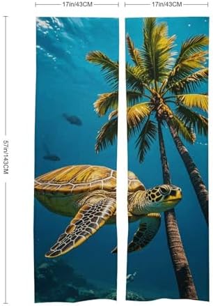 Palm Trees and Sea Turtles Diving Underwater Door Curtain 57x17 Inches