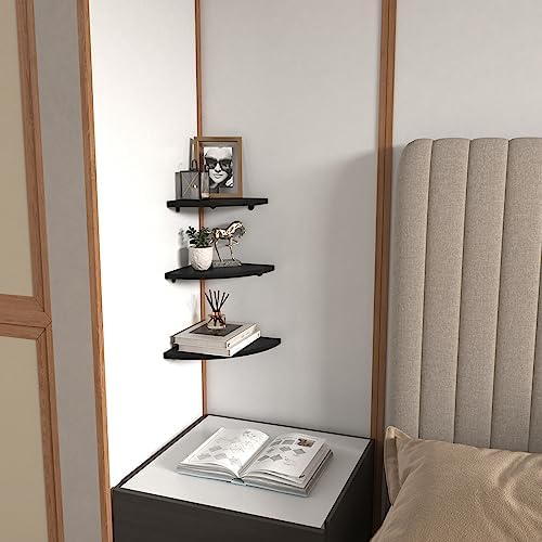 HORLIMER Floating Corner Shelf Wall Mount Set of 6 Black