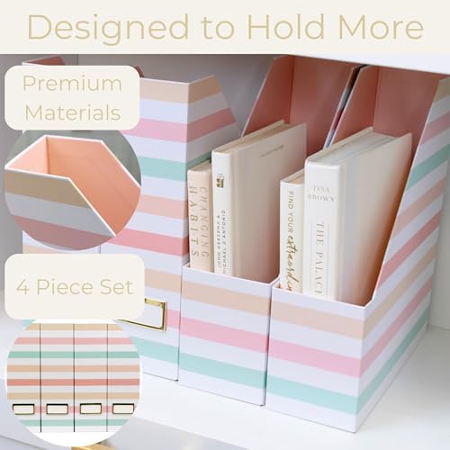 BLU MONACO Set of 4 Foldable Magazine Holders in Pastel Stripes