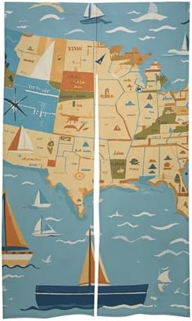 Nautical Sailboat Map Door Curtain 57x17 Inches