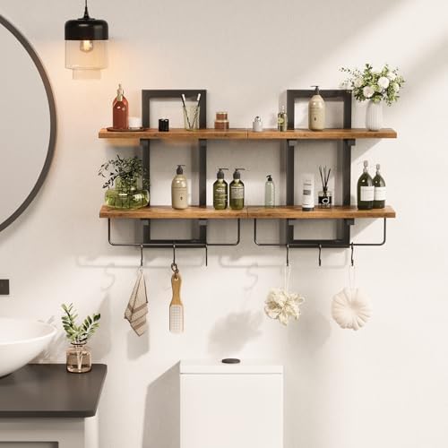 2 Tier Floating Shelves for Wall with Hooks