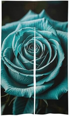 Teal Gray Rose Door Cover Curtain 57x17 Inches