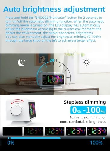 YHFITN RGB Alarm Clock with Perpetual Calendar and FM Radio