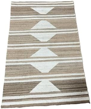 White Striped Jute Runner Rug - Custom Size Diamond Pattern