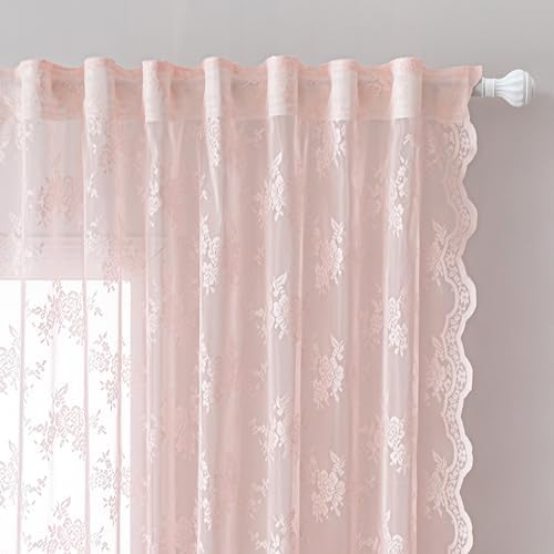 MEETSKY Pink Sheer Curtains 50x84 2 Panels