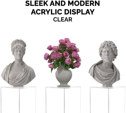 Tall Pedestal Display Box with White Base Acrylic Lucite Cube Art Sculpture Stand