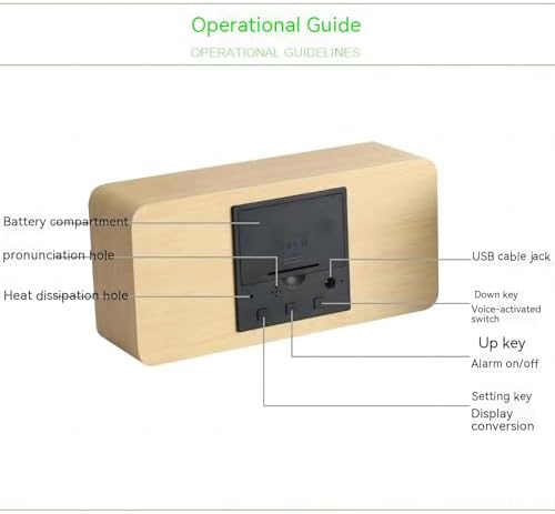 Wooden Digital Clock with Temperature Display and Dual Alarms