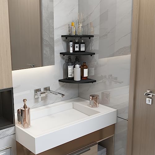 HORLIMER Floating Corner Shelf Wall Mount Set of 6 Black