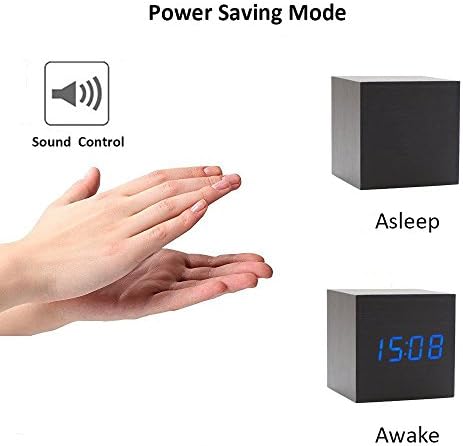 Onerbuy Wooden Digital Cube Alarm Clock with 3 Alarms and LCD Display