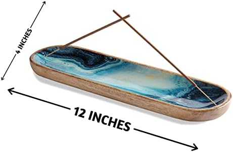 Folkulture Blue Mango Wood Incense Holder 12 Inches