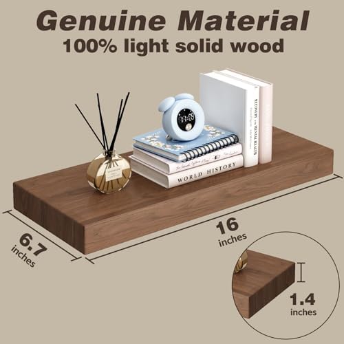 Wide Solid Wooden Floating Shelves 2 Pack Walnut 16 Inch