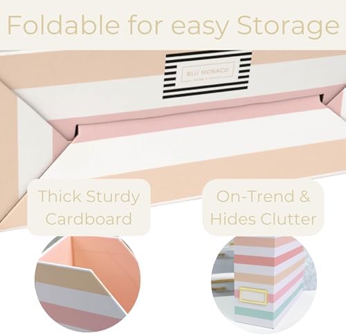 BLU MONACO Set of 4 Foldable Magazine Holders in Pastel Stripes