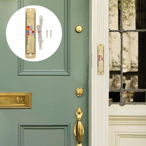 LOGOFUN 2 Piece Mezuzah Set with Gold Scroll for Door