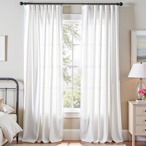 Lazzzy White Velvet 90 Inch Curtains for Living Room Bedroom