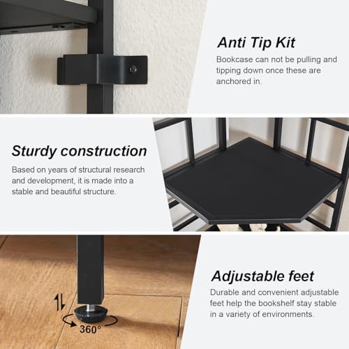 HOMISSUE 6 Tier Corner Bookshelf Black 769 Inch Tall
