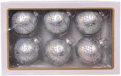 Kurt Adler 80MM Glass Silver Decorative Balls 6 Pack